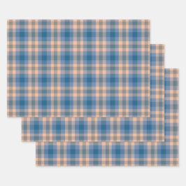 Geruit Plaid Beige Blauw Grijs en Perzik Inpakpapier Vel