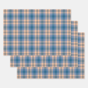 Geruit Plaid Beige Blauw Grijs en Perzik Inpakpapier Vel