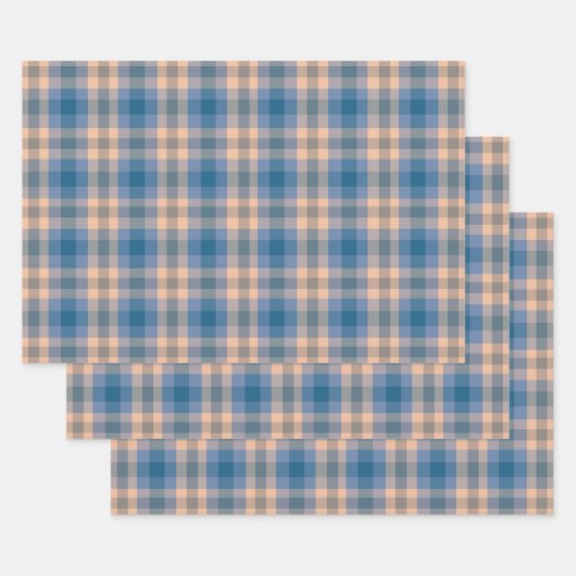 Geruit Plaid Beige Blauw Grijs en Perzik Inpakpapier Vel (Set)