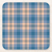 Geruit Plaid Beige Blauw Grijs en Perzik Kartonnen Onderzetters (Voorkant)