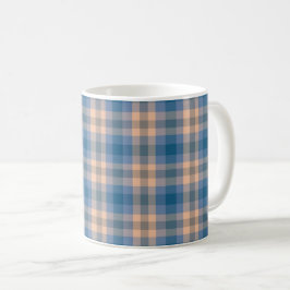 Geruit Plaid Beige Blauw Grijs en Perzik Koffiemok
