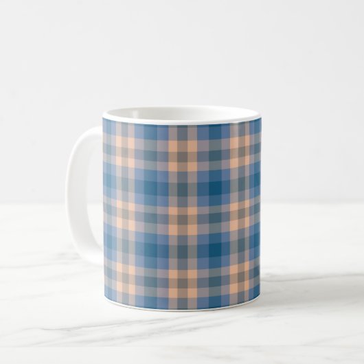 Geruit Plaid Beige Blauw Grijs en Perzik Koffiemok (Voorkant links)