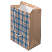 Geruit Plaid Beige Blauw Grijs en Perzik Medium Cadeauzakje (Voorkant Gekanteld)
