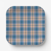 Geruit Plaid Beige Blauw Grijs en Perzik Papieren Bordje (Voorkant)