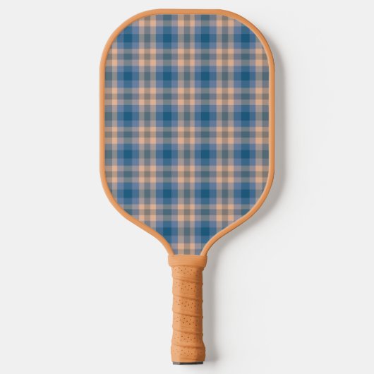 Geruit Plaid Beige Blauw Grijs en Perzik Pickleball Paddle (Voorkant)