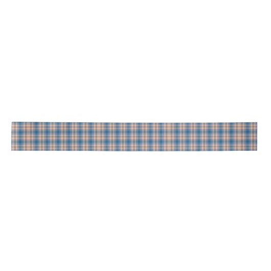 Geruit Plaid Beige Blauw Grijs en Perzik Satijnen Lint (Voorkant)