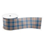 Geruit Plaid Beige Blauw Grijs en Perzik Satijnen Lint (Spoel)