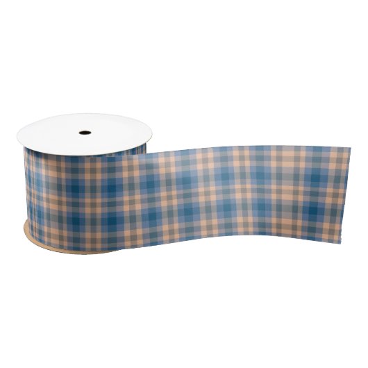 Geruit Plaid Beige Blauw Grijs en Perzik Satijnen Lint (Spoel)