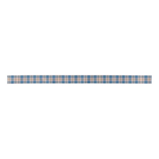 Geruit Plaid Beige Blauw Grijs en Perzik Satijnen Lint (Voorkant)