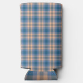 Geruit Plaid Beige Blauw Grijs en Perzik Seltzer Blikjeskoeler (Achterkant)