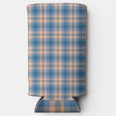 Geruit Plaid Beige Blauw Grijs en Perzik Seltzer Blikjeskoeler (Voorkant)