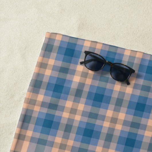 Geruit Plaid Beige Blauw Grijs en Perzik Strandlaken (In situ)