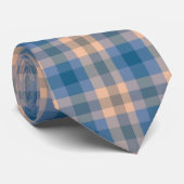 Geruit Plaid Beige Blauw Grijs en Perzik Stropdas (Opgerold)