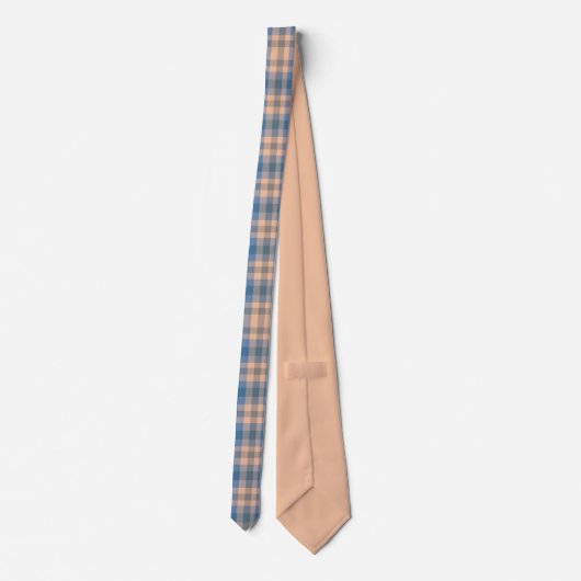Geruit Plaid Beige Blauw Grijs en Perzik Stropdas (Achterkant)