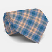 Geruit Plaid Beige Blauw Grijs en Perzik Stropdas (Opgerold)