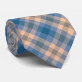 Geruit Plaid Beige Blauw Grijs en Perzik Stropdas (Opgerold)