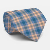 Geruit Plaid Beige Blauw Grijs en Perzik Stropdas (Opgerold)