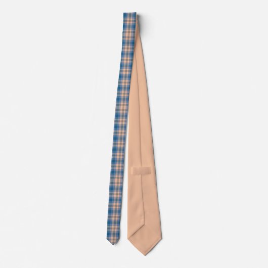 Geruit Plaid Beige Blauw Grijs en Perzik Stropdas (Achterkant)