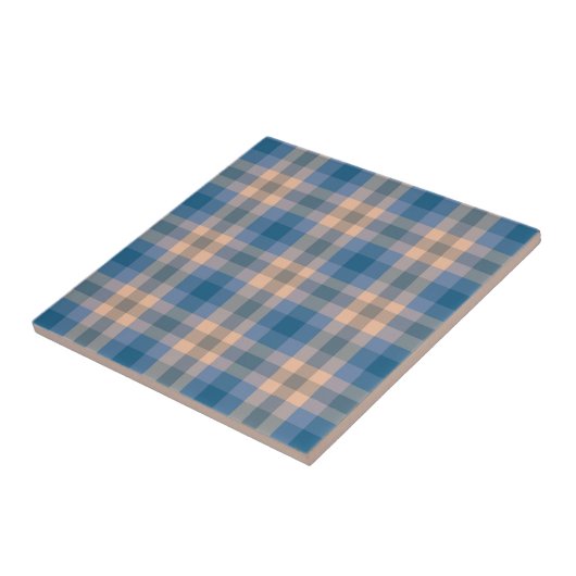 Geruit Plaid Beige Blauw Grijs en Perzik Tegeltje (Zijkant)