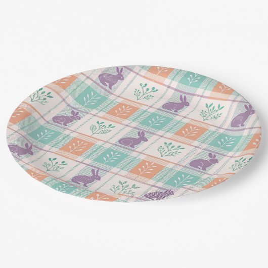 Geruit Plaid Easter Papieren Bordje (Gekanteld)