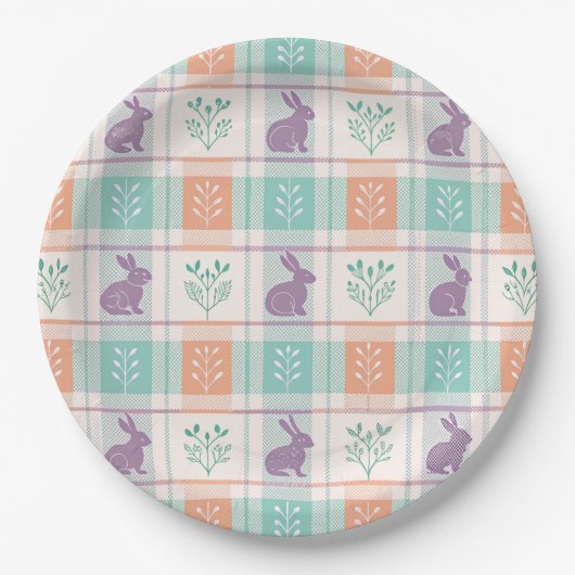 Geruit Plaid Easter Papieren Bordje (Voorkant)