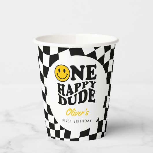 Geruit Preppy Glimlach Een Gelukkig Dude 1e Verjaa Papieren Bekers (Links)