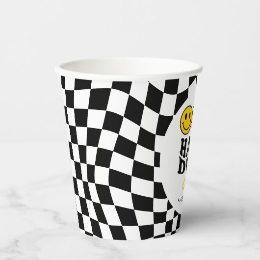 Geruit Preppy Glimlach Een Gelukkig Dude 1e Verjaa Papieren Bekers (Voorkant)