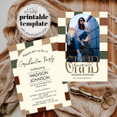 Geruit Retro Afstudeerder '25 Arch Foto Afstuderen Kaart