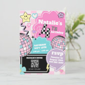 Geruit Retro Groovy Disco 4e verjaardagsfeestje Kaart (Staand voorkant)