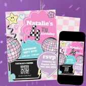 Geruit Retro Groovy Disco 4e verjaardagsfeestje Kaart