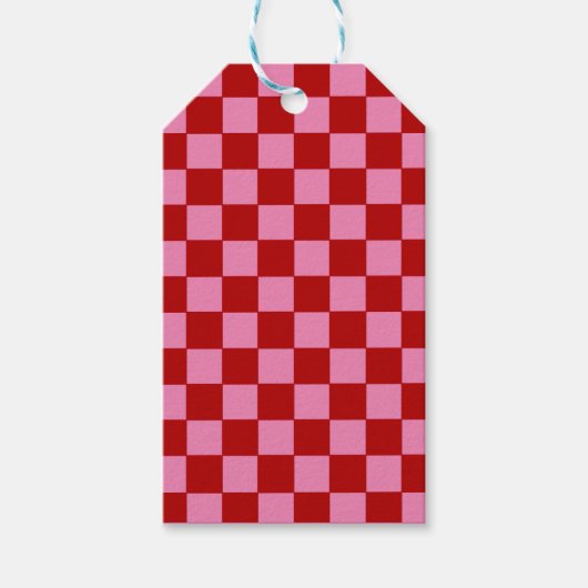 Geruit rood en heet roze cadeaulabel (Voorkant)