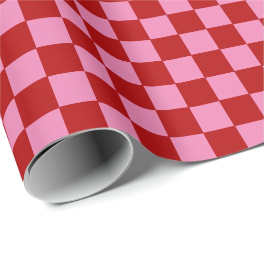 Geruit rood en heet roze cadeaupapier (Rol Hoek)
