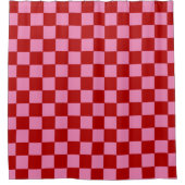 Geruit rood en heet roze douchegordijn (Voorkant)