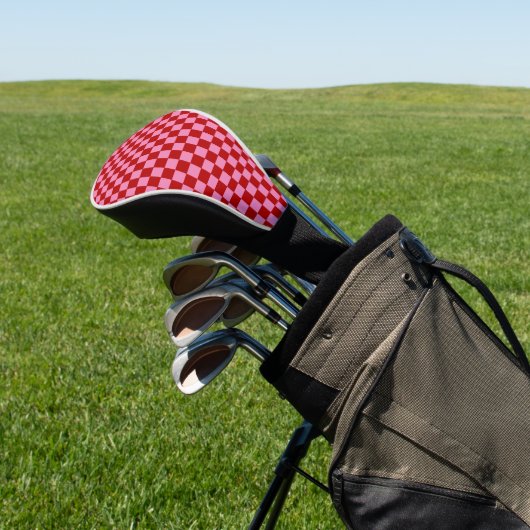 Geruit rood en heet roze golfheadcover (Insitu)