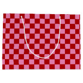 Geruit rood en heet roze groot cadeauzakje (Achterkant)