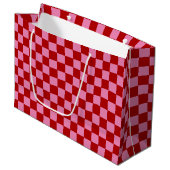 Geruit rood en heet roze groot cadeauzakje (Voorkant Gekanteld)