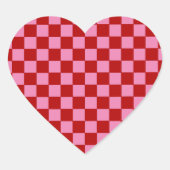 Geruit rood en heet roze hart sticker (Voorkant)