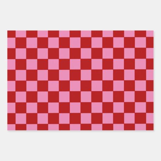 Geruit rood en heet roze inpakpapier vel (Voorkant)