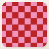 Geruit rood en heet roze kartonnen onderzetters (Voorkant)