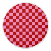 Geruit rood en heet roze keramische knop (Voorkant)