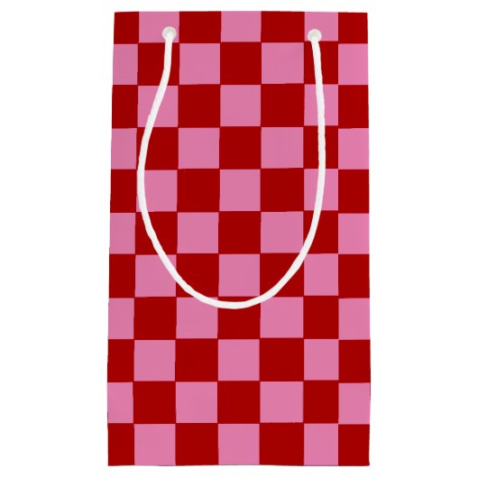 Geruit rood en heet roze klein cadeauzakje (Voorkant)