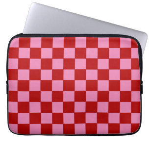 Geruit rood en heet roze laptop sleeve