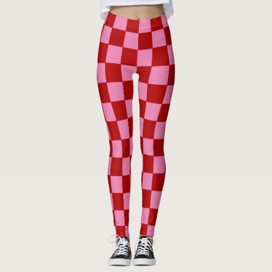 Geruit rood en heet roze leggings (Voorkant)