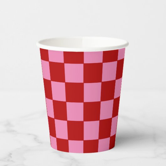 Geruit rood en heet roze papieren bekers (Links)