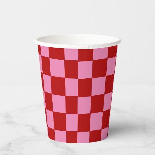 Geruit rood en heet roze papieren bekers (Rechts)