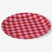 Geruit rood en heet roze papieren bordje (Gekanteld)