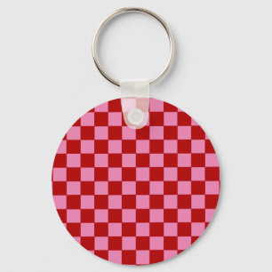 Geruit rood en heet roze sleutelhanger