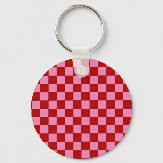 Geruit rood en heet roze  sleutelhanger (Voorkant)