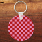 Geruit rood en heet roze  sleutelhanger (Achterkant)