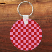 Geruit rood en heet roze  sleutelhanger (Voorkant)